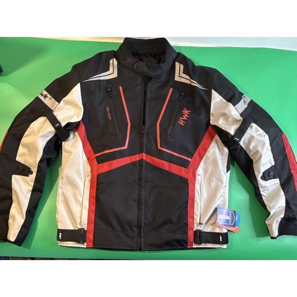 Hawk Motorsports Black Armored Elbows & Back Racing Motorcycle Jacket size L
